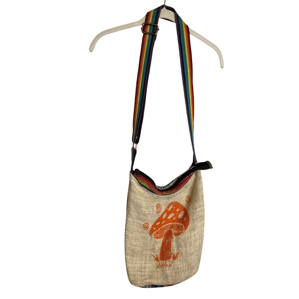 Vintage Mushroom Rainbow Hippie Tie Dye Crossbody Bag Purse Earth Crunchy Hemp